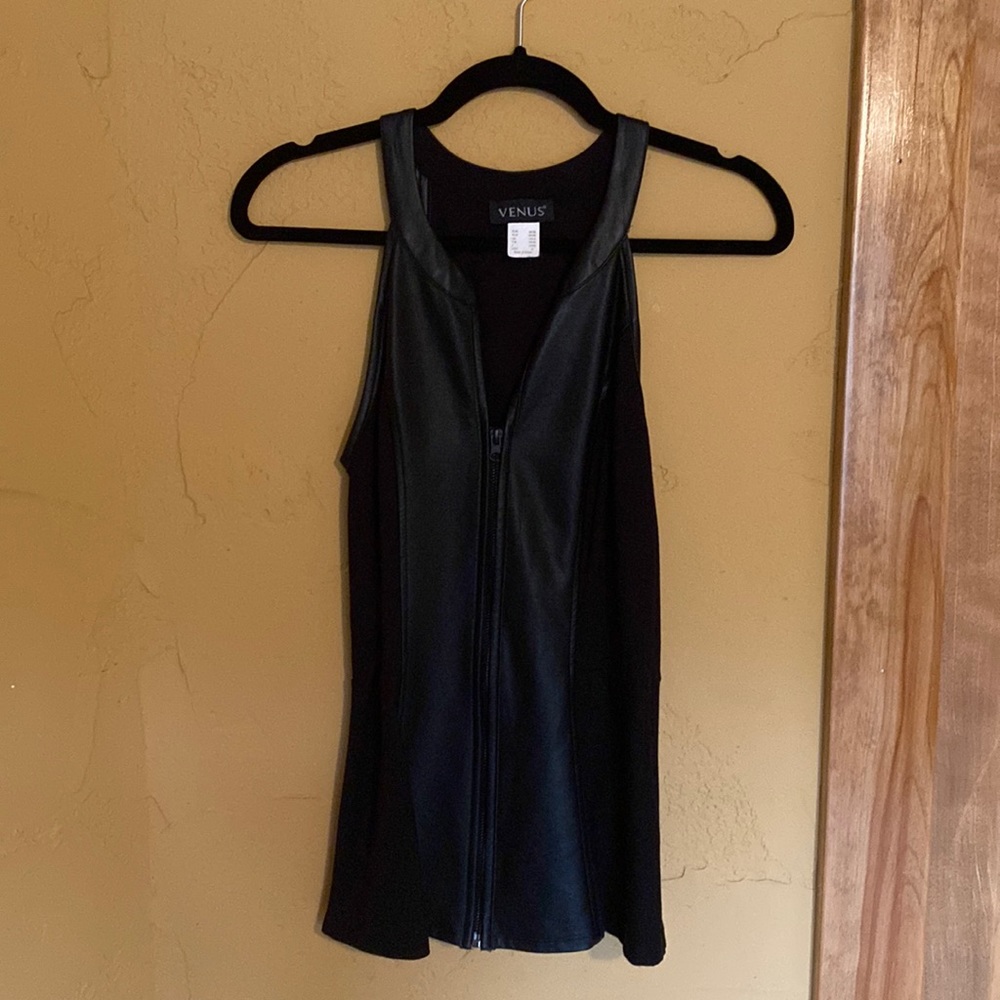 VENUS Black Sexy Shirt Faux Leather & Knit Size Small EUC